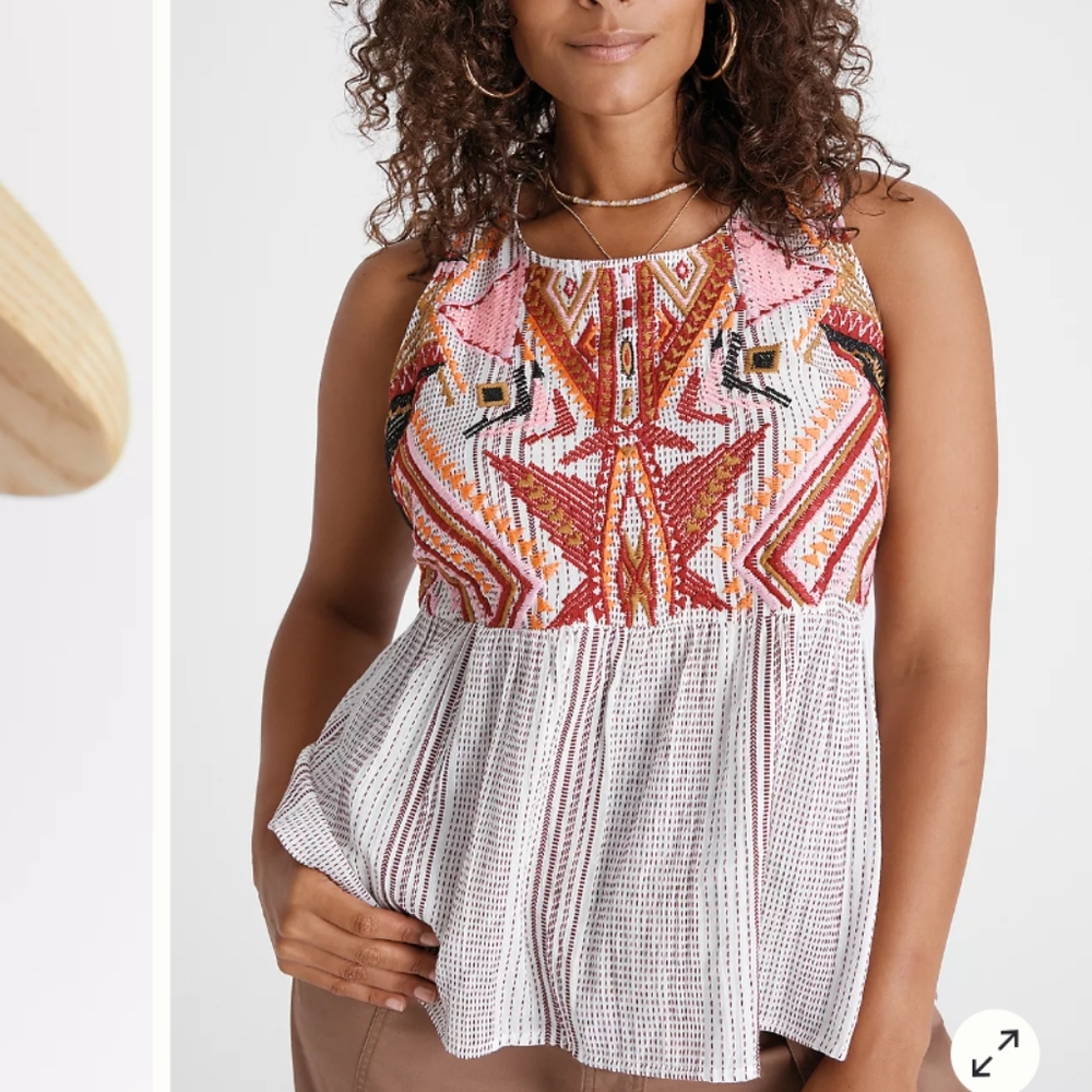 Sold Anthropologie x Dolen Velia Embroidered Peplum Sleeveless Top